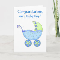 Baby Boy Félicitations Buggy Carriage Blue