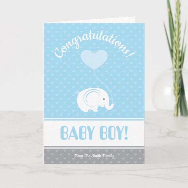 Carte Baby Boy Félicitations Card avec Elephant (Devant)