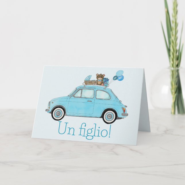 Carte Baby Boy Fiat 500 Italie Félicitations (Devant)