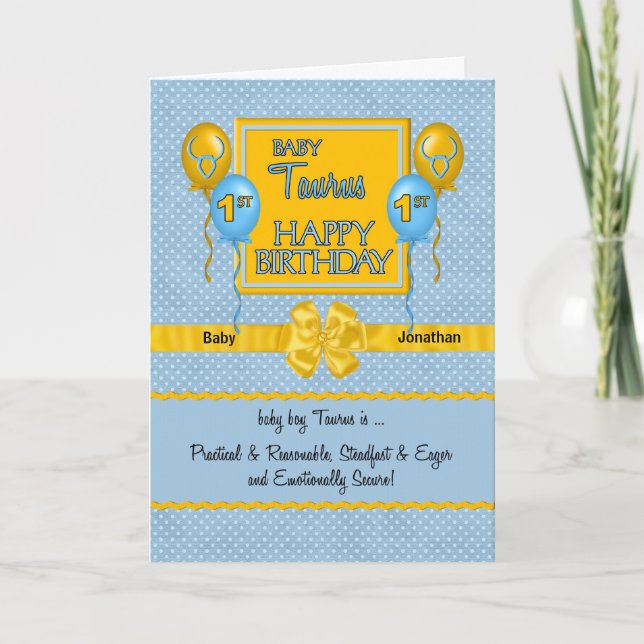 Carte Baby Boys 1er Anniversaire Taurus Zodiac (Devant)