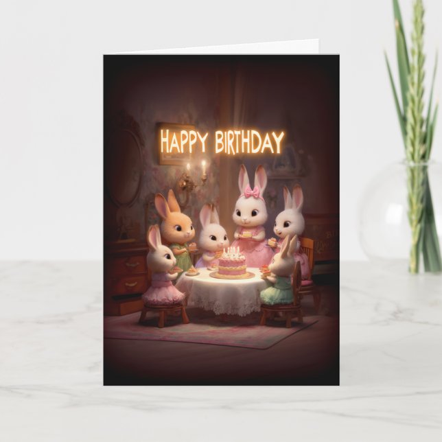 Carte Baby Bunny Birthday Party Cake Candle Celebration (Devant)