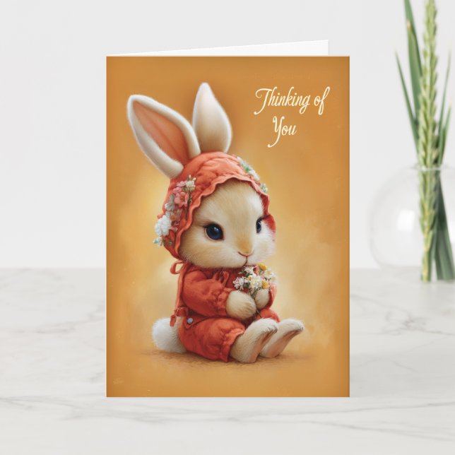 Carte Baby Bunny in Cozy Red Bonnet Thinking of You (Devant)