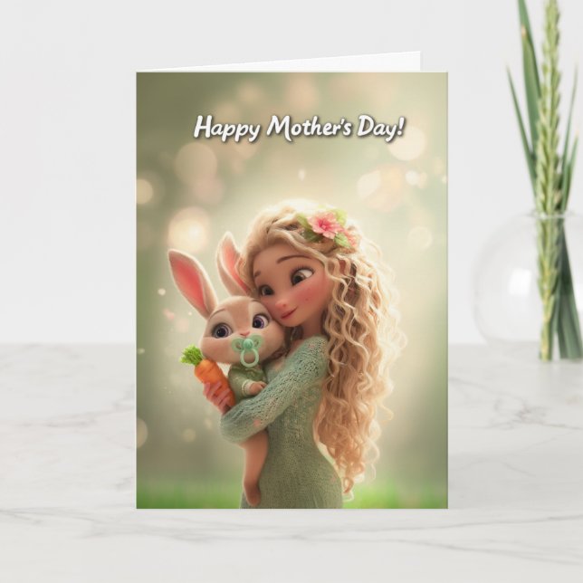Carte Baby Bunny w/ Carrot & Mommy Happy Mother's Day (Devant)