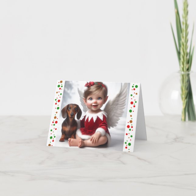 Carte Baby Christmas Elf and Dachshund Card (Devant)