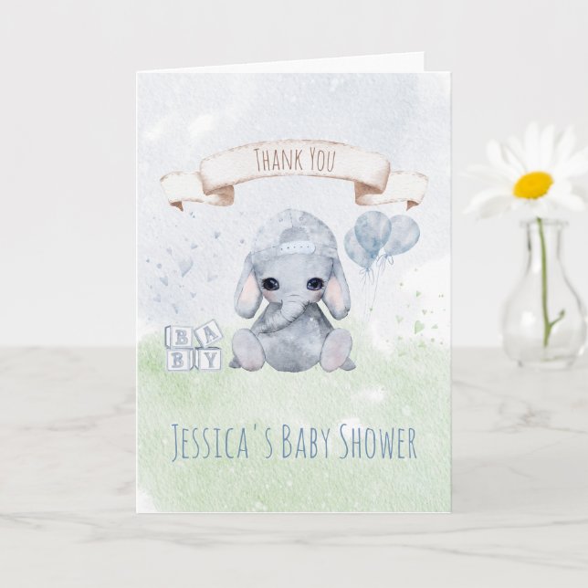 Carte Baby Elephant Aquarelle Animaux Merci (Petite plante)