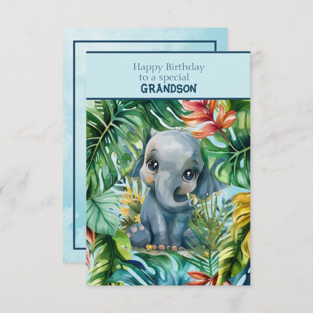 Carte Baby Elephant Happy Birthday Special Grandson (Devant / Derrière)
