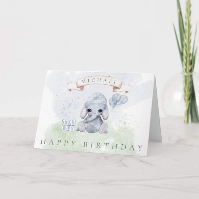 Carte Baby Elephant Joyeux anniversaire pour lui Aquarel (Devant)