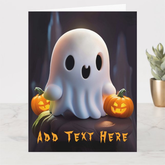 Carte Baby Ghost Déplaisant mignon caractère Halloween (Petite plante)