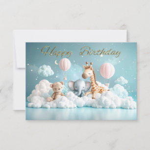 Carte Baby Giraffe avec tous ses amis Joyeux anniversair