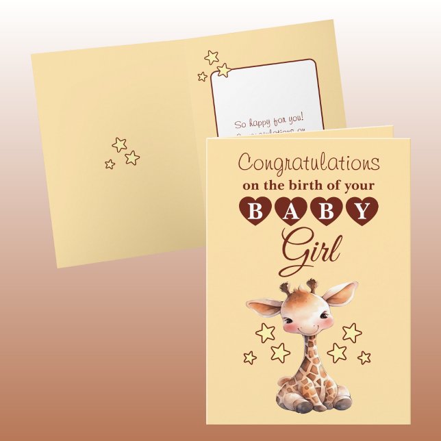Carte Baby girl congratulations giraffe peach (Créateur téléchargé)