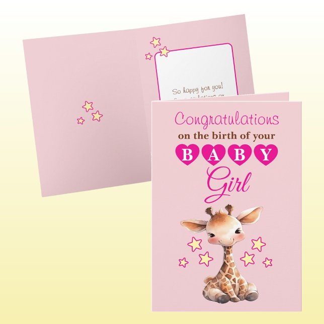 Carte Baby girl congratulations giraffe pink (Créateur téléchargé)