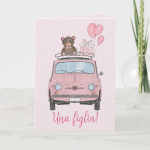 Carte Baby Girl Fiat 500 félicitations italiennes