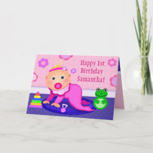 Carte Baby Girl First Birthday Greeting Card - Custom