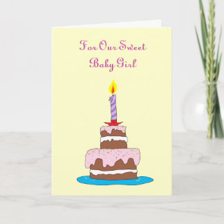 Carte Baby Girl, gâteau premier anniversaire