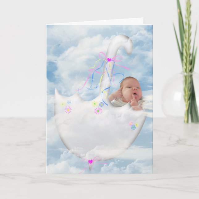 Carte Baby Girl in Floating Umbrella (Devant)