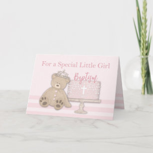 Carte Baby Girl Pink Baptiser Cake Teddy Bear et Tiara