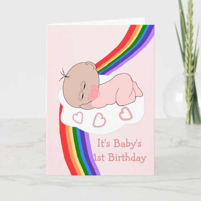 Carte Baby Girl Rainbow 1er anniversaire (Devant)