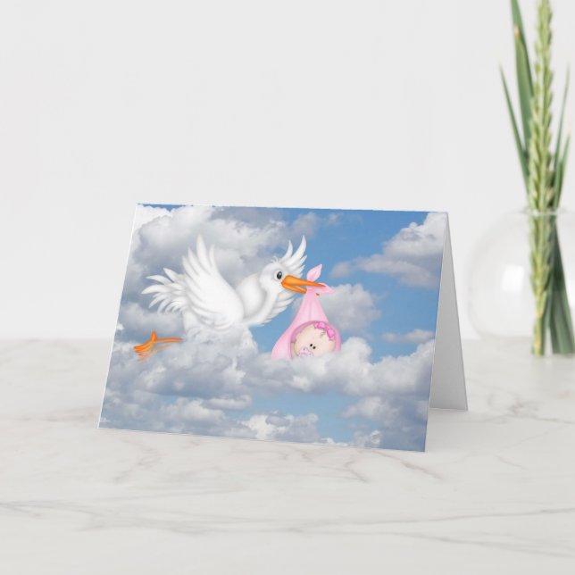 Carte Baby Girl Stork Delivery Card (Devant)