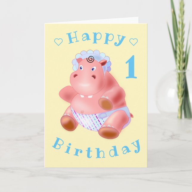 Carte Baby Hippo Funny Birthday Card - Personnalisable (Devant)