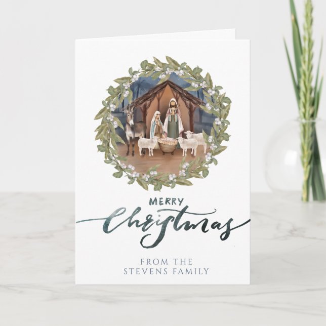 Carte Baby Jesus in the Manger Nativité Folded Photo (Devant)