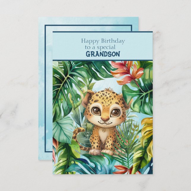 Carte Baby Leopard Happy Birthday Special Grandson (Devant / Derrière)
