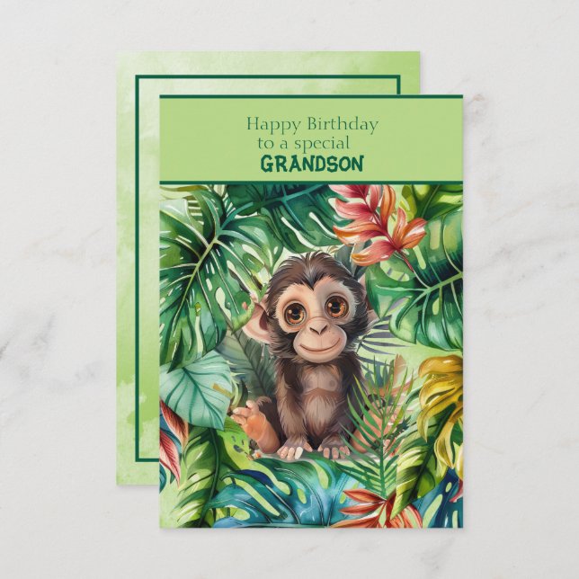 Carte Baby Monkey Happy Birthday Special Grandson (Devant / Derrière)