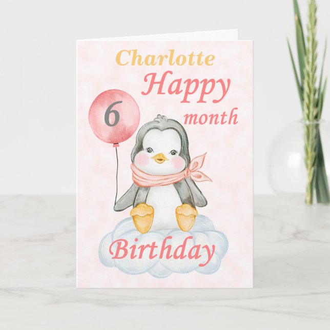 Carte Baby Penguin 6 mois Anniversaire (Devant)