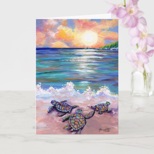 Carte Baby Sea Turtles at the Beach Greeting Card (Orchidée)