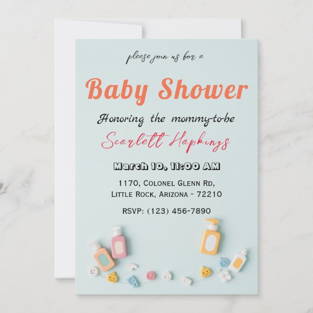 Carte Baby shower adorable avec bébé Essentials (Devant)