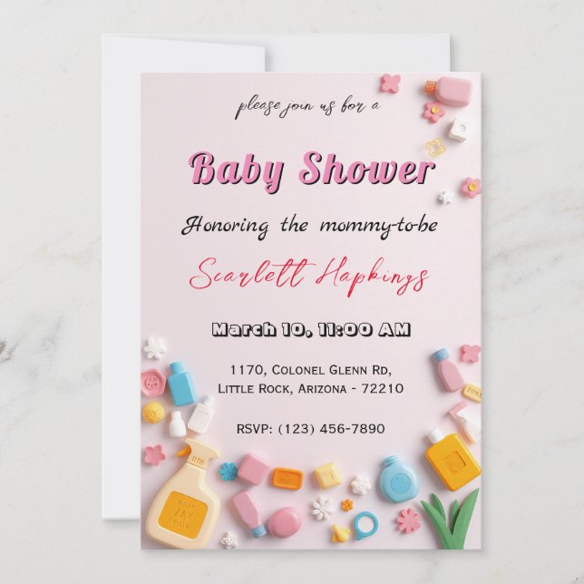 Carte Baby shower adorable avec bébé Essentials (Devant)