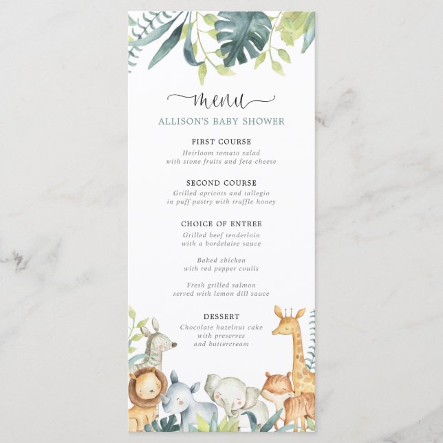 Carte baby shower animaux safari Watercolor (Devant)