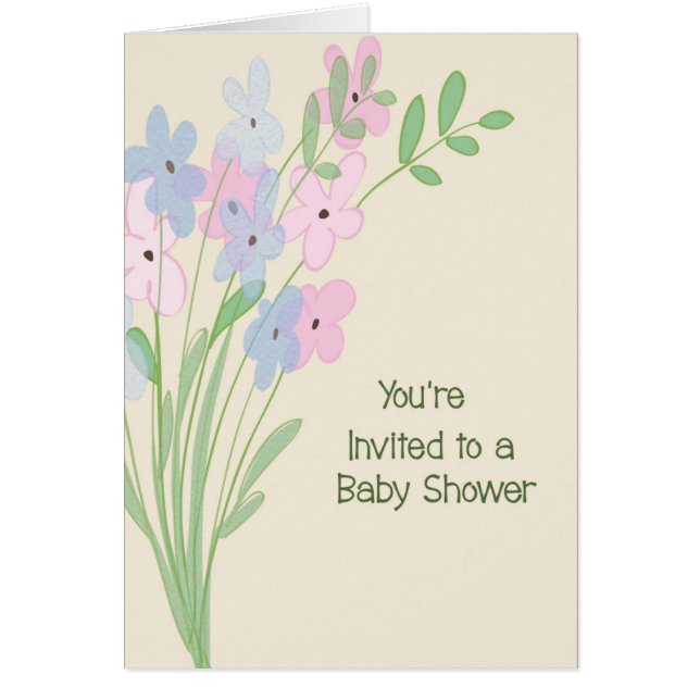 Carte baby shower avec marguerites rose et bleu (Devant)