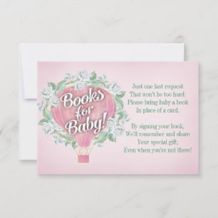 Carte Baby shower Balloon Rose Apporter Un Livre