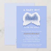 Carte Baby shower Blue Angel Wings