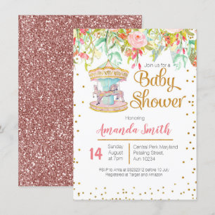 Carte Baby shower Cheval Carousel Rose