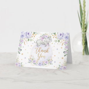 Carte Baby shower chic violet floral éléphant Merci