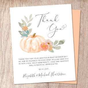 Carte Baby shower Citrouille Merci aquarelle