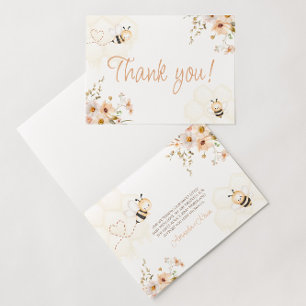 Carte Baby shower d'abeille au miel floral Merci plié