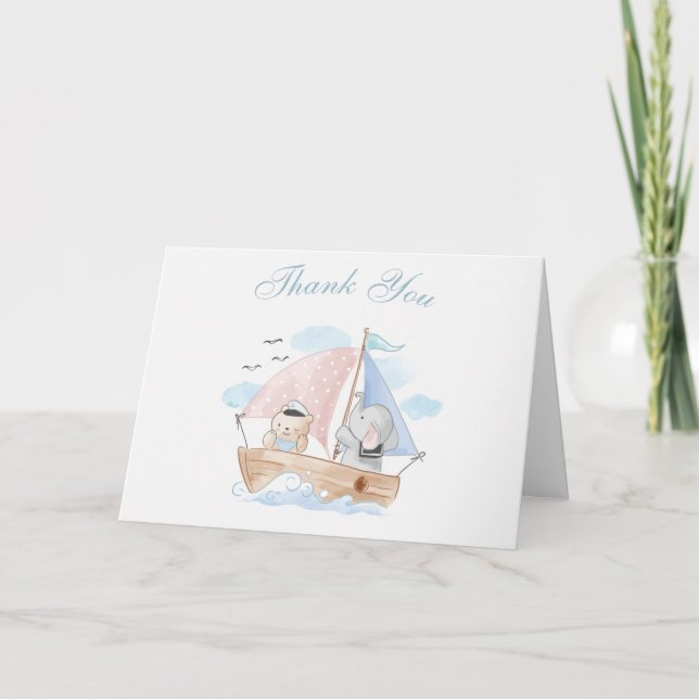 Carte Baby shower de Merci de bateau éléphant nautique (Devant)