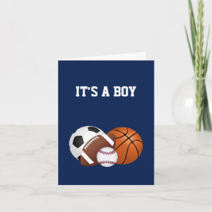 Carte Baby shower de sports bleu marine C'est un garçon