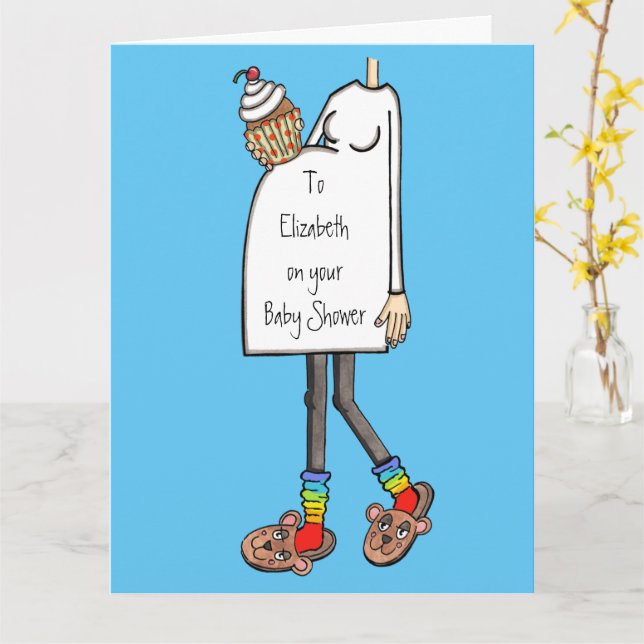 Carte Baby shower de ton de la peau claire de la femme e (Fleur jaune)