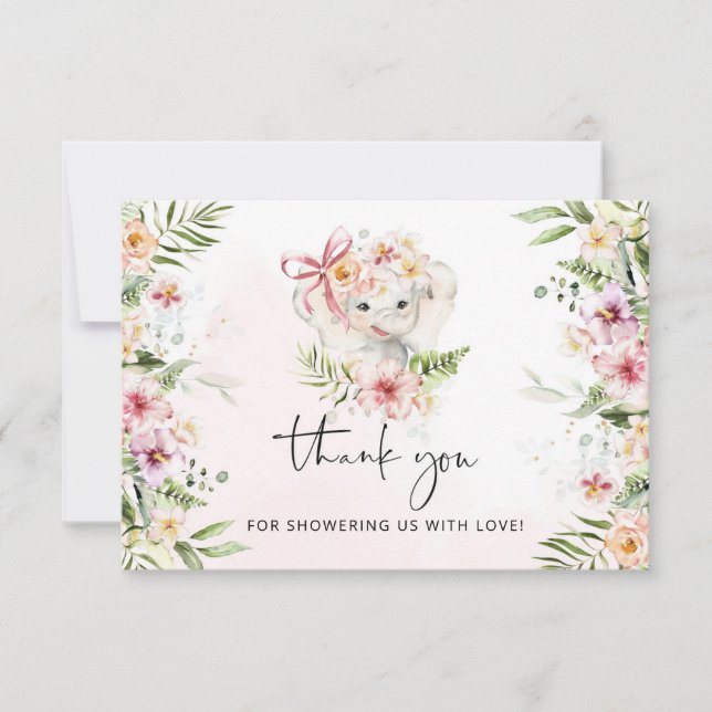 Carte Baby shower d'éléphant de fille merci (Devant)