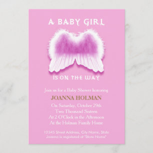 Carte Baby shower des ailes d'Angle rose