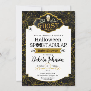 Carte Baby shower d'Halloween noir et or