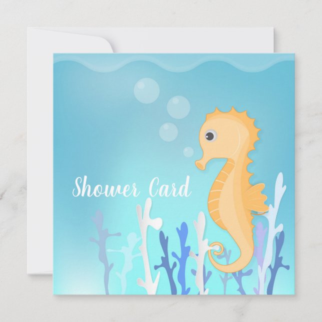 Carte baby shower d'hippocampe et d'algues (Devant)