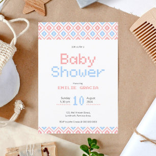 Carte baby shower d'invitation   Tissage de pixels