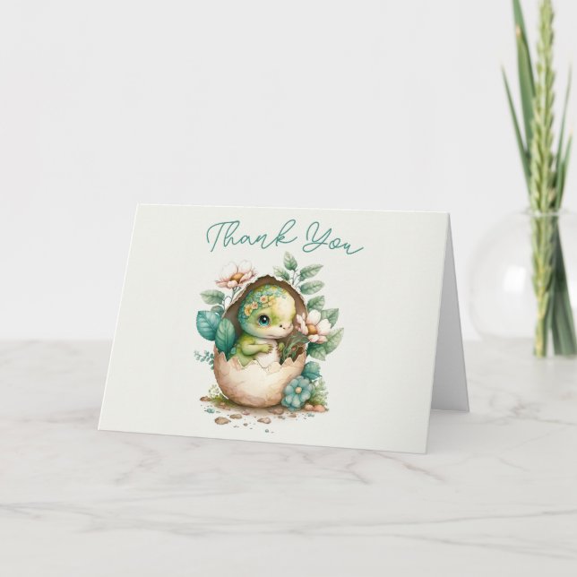 Carte Baby shower d'oeuf Dinosaure Floral Aquarelle TY (Devant)