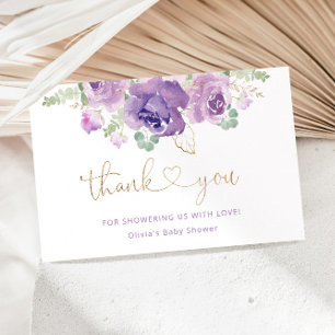 Carte Baby shower d'or floral lilas violet merci