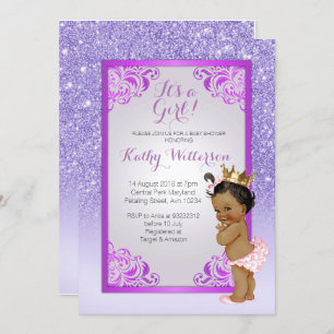 Carte Baby shower d'or violet afro-américain