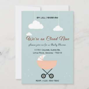 Carte Baby shower Dreamy avec nuage et poussette